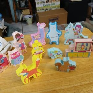 Colorful Wooden Animal and Character Playset